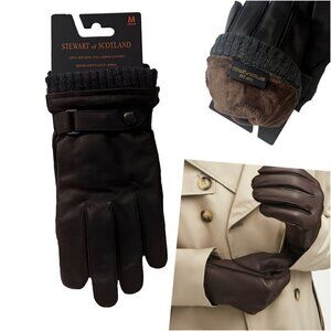 Nordstrom Mens Fleece Lined Brown Leather Gloves Medium